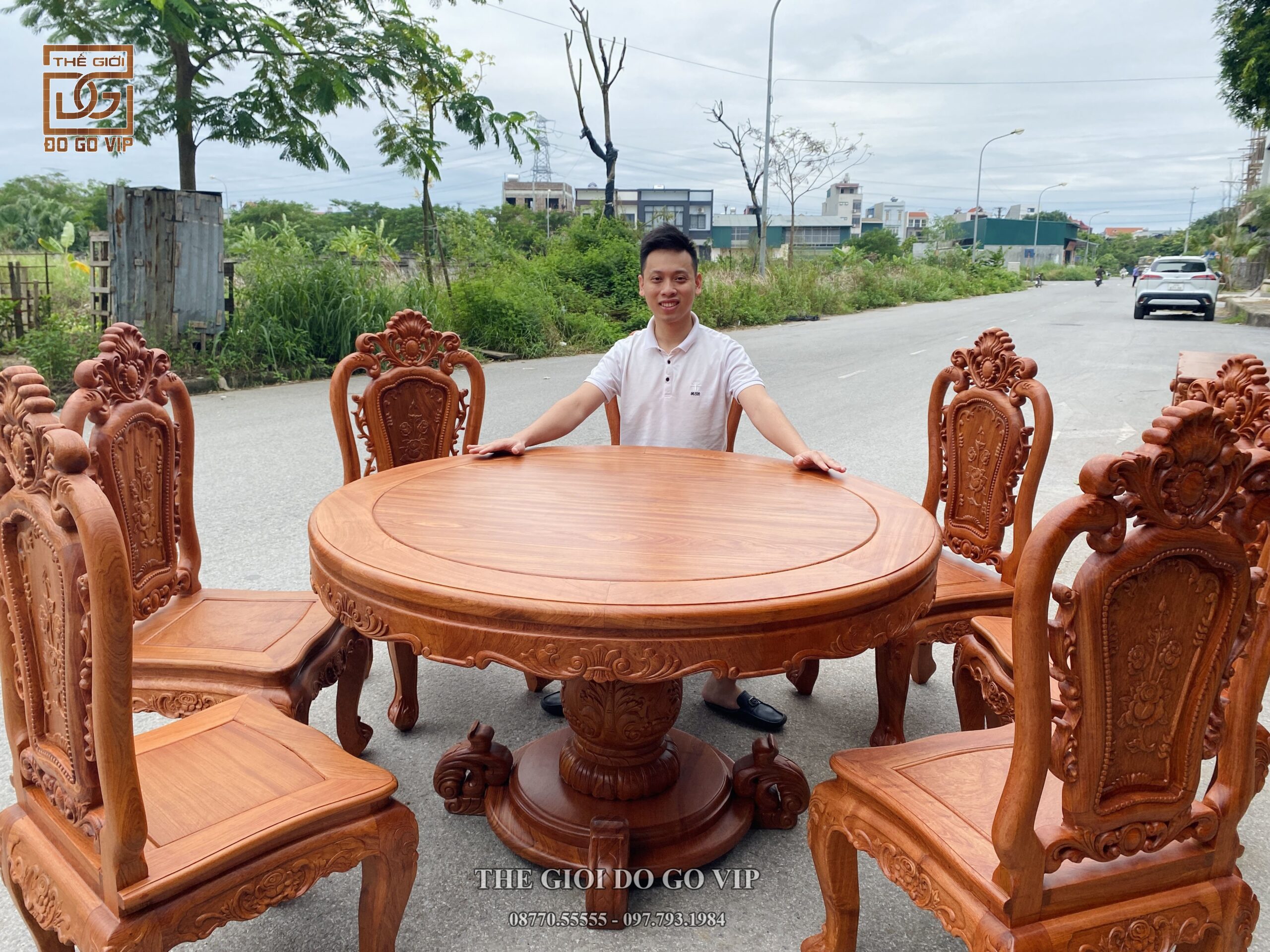 Bàn trà sofa tròn gỗ tự nhiên nguyên khối - #1 Nội Thất Việt Carpenter