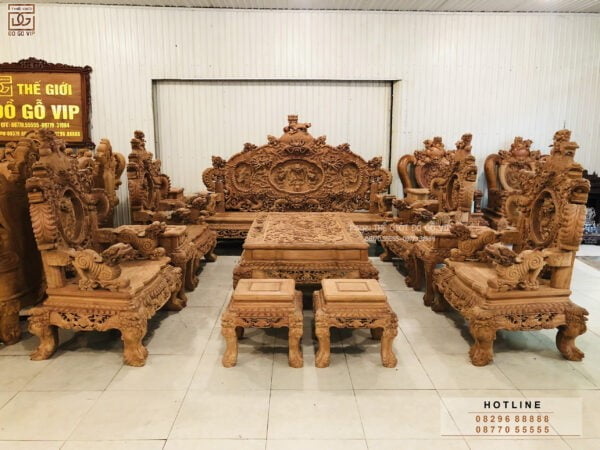 Bộ bàn ghế rồng đỉnh 12 món gỗ hương đá