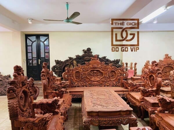 Bộ nghê rồng đỉnh 12 món chân 14 gỗ hương Lào
