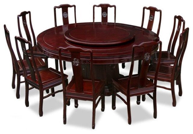 Mẫu bàn ăn tròn xoay 10 ghế đơn giản, tiện nghi