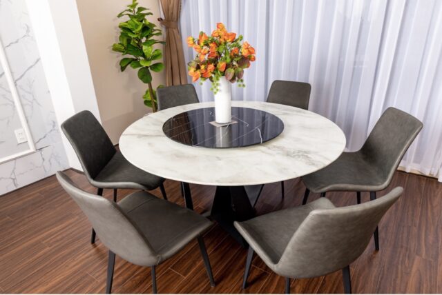 Bộ bàn ăn tròn 6 ghế đơn giản, sang trọng