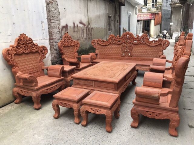 Bộ bàn ghế gỗ hoàng gia gỗ hương đỏ nam phi cao cấp