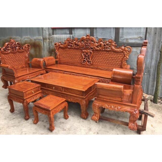 Bộ bàn ghế hoàng gia gỗ hương đỏ tự nhiên
