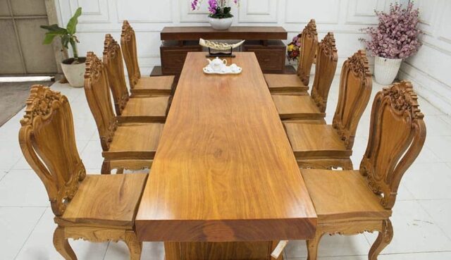 Mẫu bàn ăn bằng gỗ hương nguyên tấm