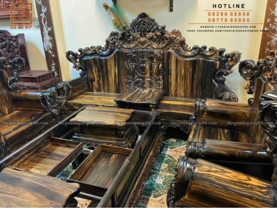 Bộ bàn ghế hoàng gia gỗ mun Lào phù hợp với nhiều không gian gia đình