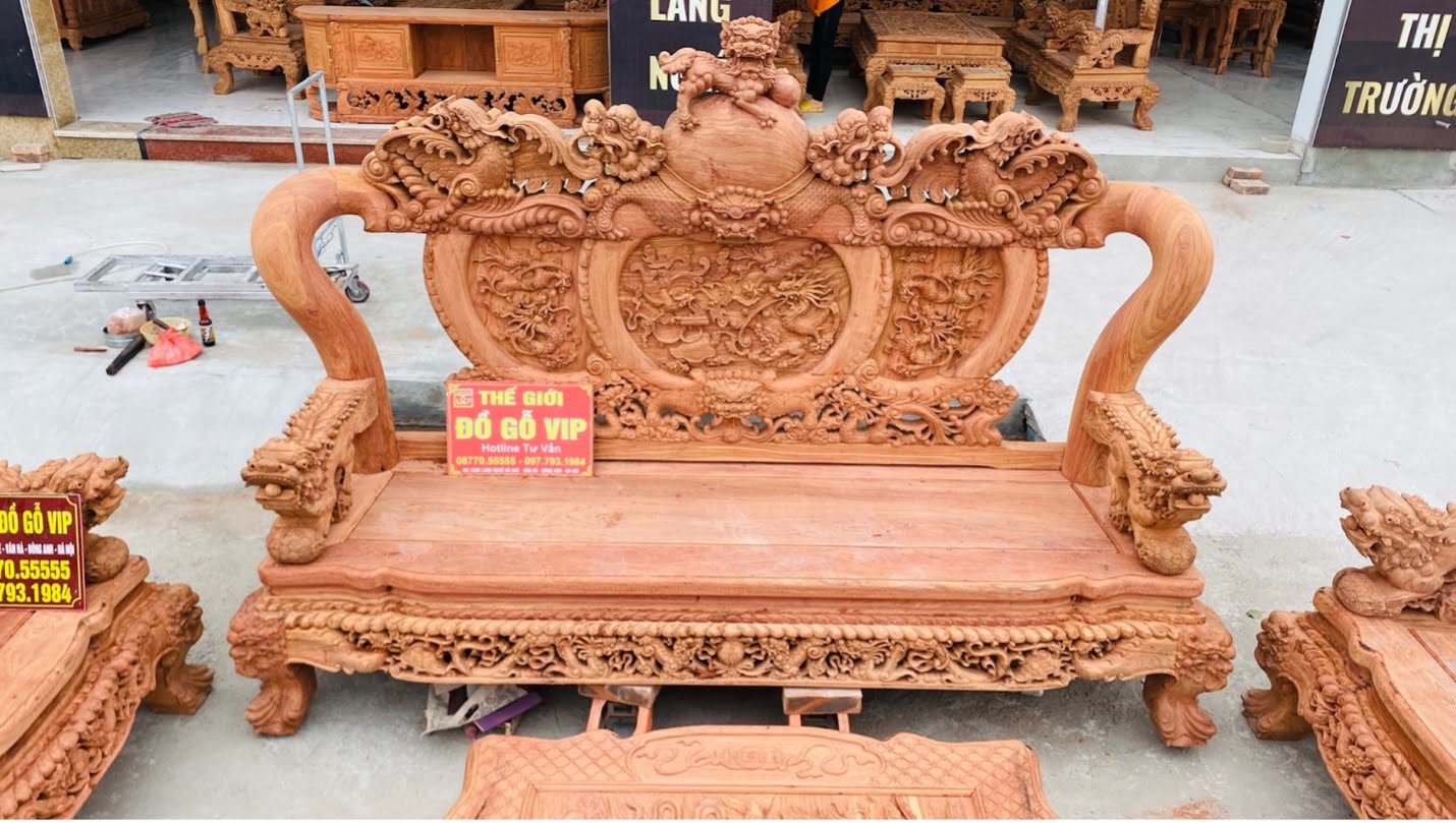 Ghế dài tuyệt đẹp của bộ nghê hoàng đế cột 16 mẫu Phượng xoè new 2022